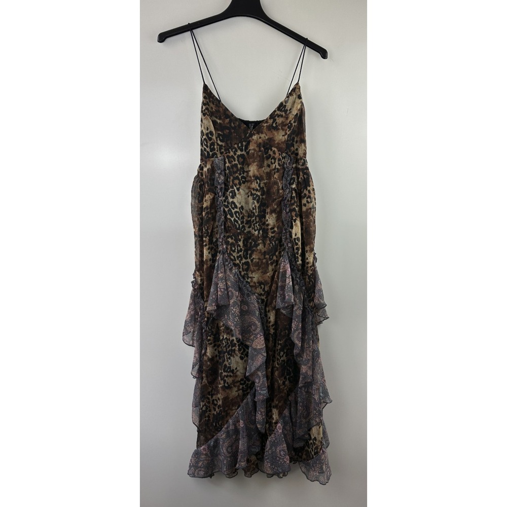 New With Defects Anthropologie Ruffled Chiffon Maxi Dress Leopard Animal Print M - Picture 2 of 16